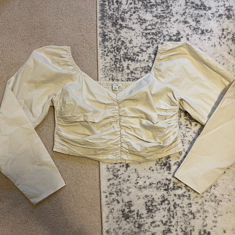 American Eagle Cream Ruched Cropped Top